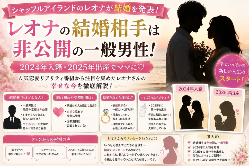 シャッフルアイランドのレオナの結婚相手は非公開の一般男性！2024年入籍・2025年出産でママに
